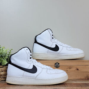 Nike Air Force AF 1 High Tops '07 White Black Leather Sneakers Shoes 10.5 07
